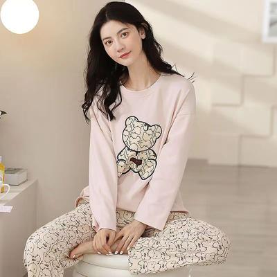 Conjunto de pijama de dibujos animados bonitos para mujer, ropa de dormir de manga larga de dos piezas para mujer