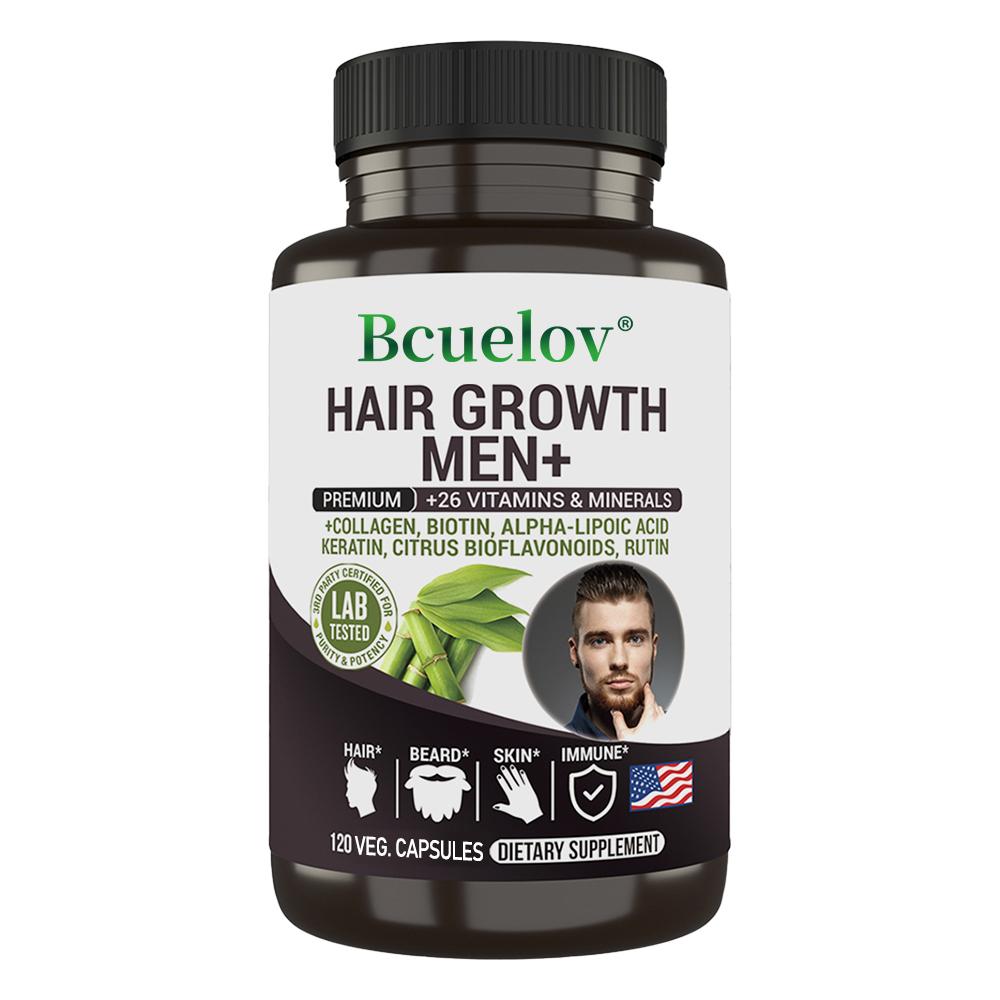 Men s Hair & Beard Support Supplement with Biotin, Collagen, Keratin & 26 Multivitamins - Veggie Capsules - 120 Count 120PCS
