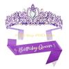 49MD 2pcs Birthday Party Crystal Tiaras and Sash Set for Women Fashion Hair Accessory