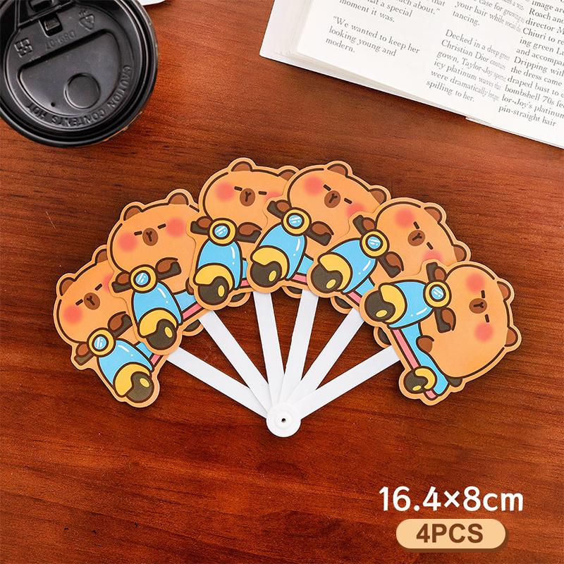 

4 шт. Милый мультяшный веер-складень с капибарой, Летний портативный мини-вентилятор для охлаждения, Студенческий ручной веер, Кавайные детские веера, Подарки A1