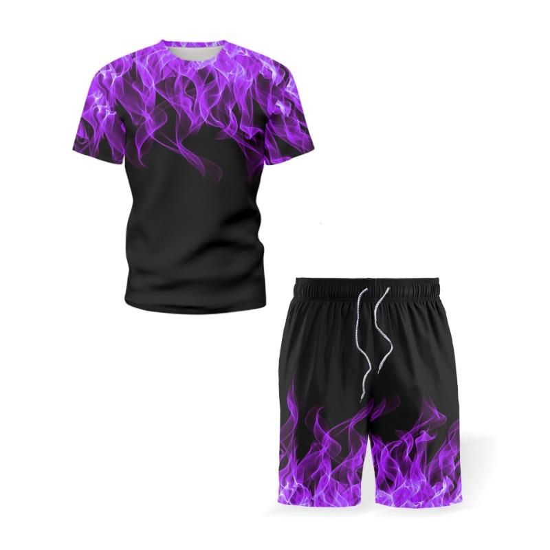 Sommer Bunter Flammen-Print Trainingsanzüge Herren Damen Lässige Kurzarm-T-Shirt-Shorts-Sets 2 Teile Sportbekleidung Anzüge Herrenbekleidung