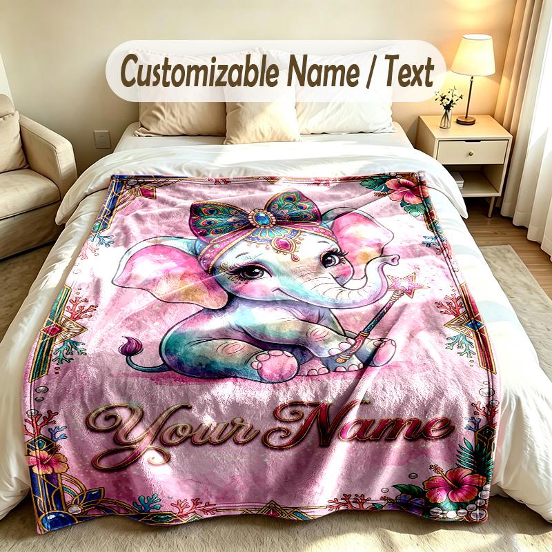 Elefanten-Thema Weiche Decke Personalisierter Benutzerdefinierter Name Textdruck Warme Decke Zuhause Sofa Schlafzimmer Dekoration