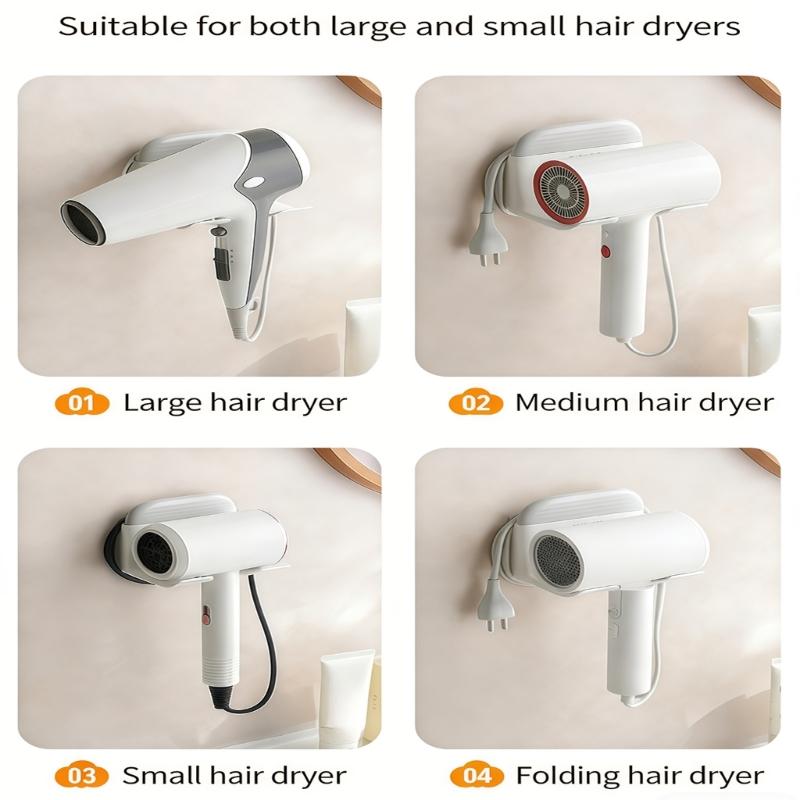 Hair Dryer Holder With Storage Organizers Adhesive Installation For Bathroom Space Saving