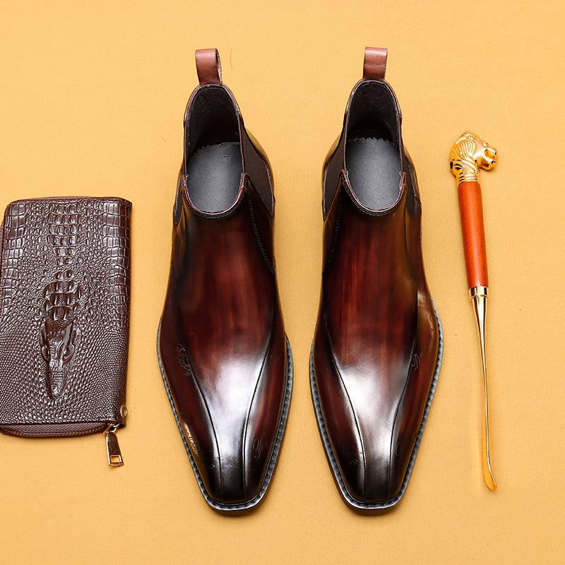 

Короткие остроносые ботинки Мужские кожаные деловые ботинки Челси Резные ботинки Martin Высокие ботинки 46