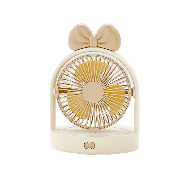 

USB Rechargeable Three-Speed Bow Light Desktop Fan for Office Use As seen