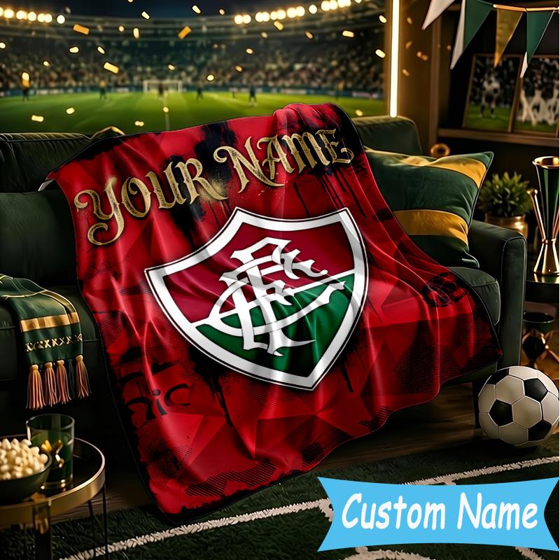 Custom Name Fluminense Club Crest Flannel Blanket, Use for Birthday/Holiday Gift, Soft Blanket for Sofa/Bed/Camping/Office, Home Decor