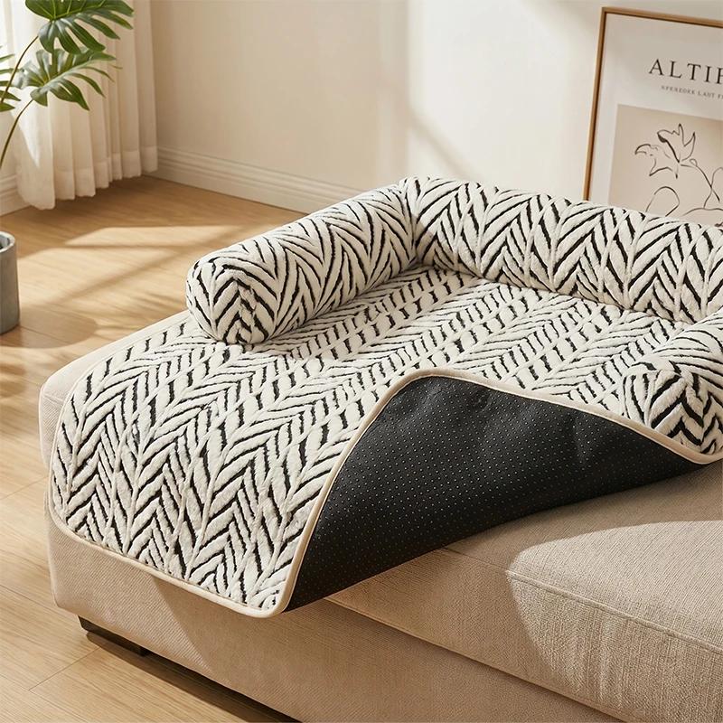 Pet Sofa Bed Mat with Side Bolsters Dog Cat Bed Soft Fluffy Anti-slip Couch Protector Sleeping Cushion for Small Medium Dogs Cat