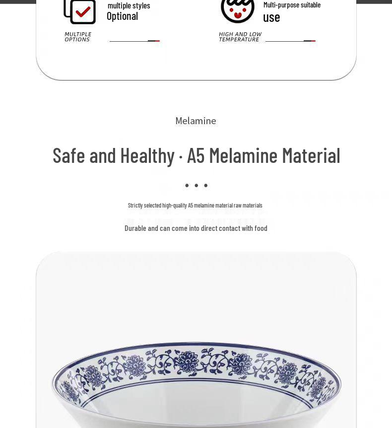 Blue & White Melamine Soup Bowl - Commercial Porcelain Imitation, Large Plastic Basin for Hotels & Restaurants