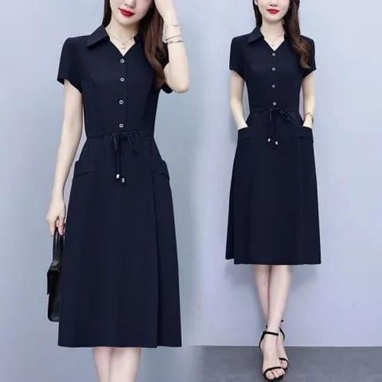 Elegant Plus-Size Short Sleeve Red Dress for Women - Waist-Slimming and Tummy-Covering Design for Middle-Aged and Elderly Ladies