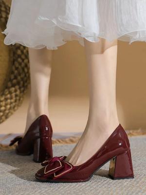 Fashion Pumps On Heeled Mary Jane Red Ladies Summer Footwear Shoes for Women 2024 Gothic Square Toe High Heels Japanese Style Lolita E A