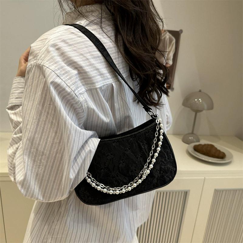 Bow Embroidery Women's Phone Shoulder Bags Thread Design Casual Ladies Underarm Bag Portable Pearl Chain Handbags Purse