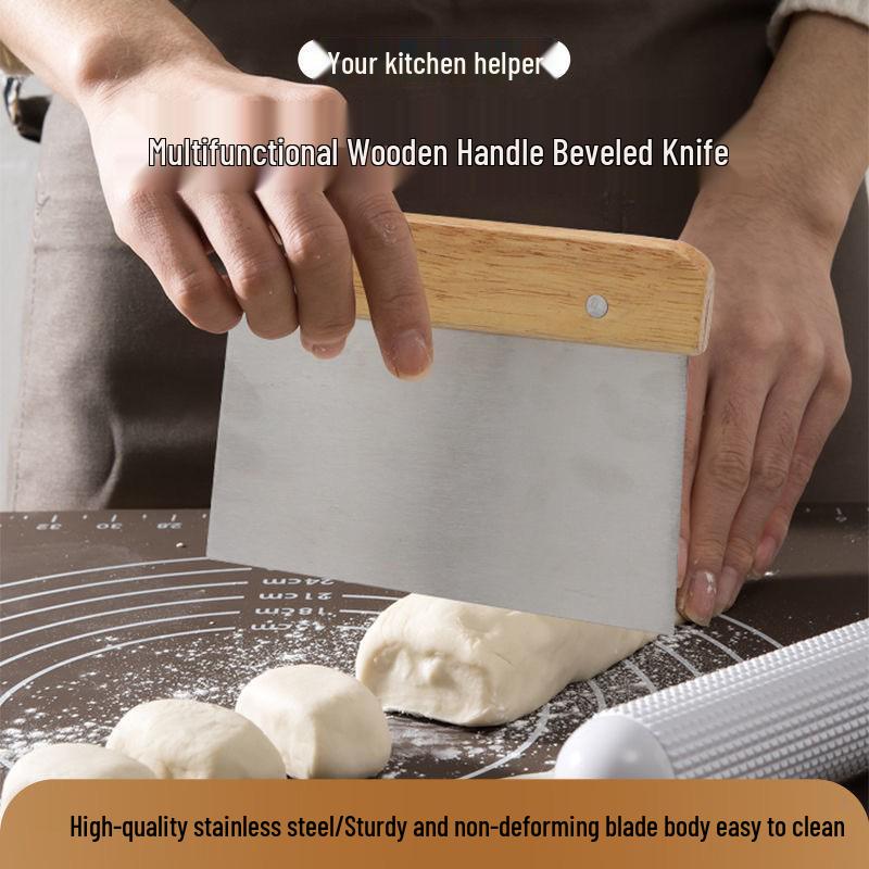 Multifunctional Stainless Steel Dough & Cream Scraper with Wooden Handle