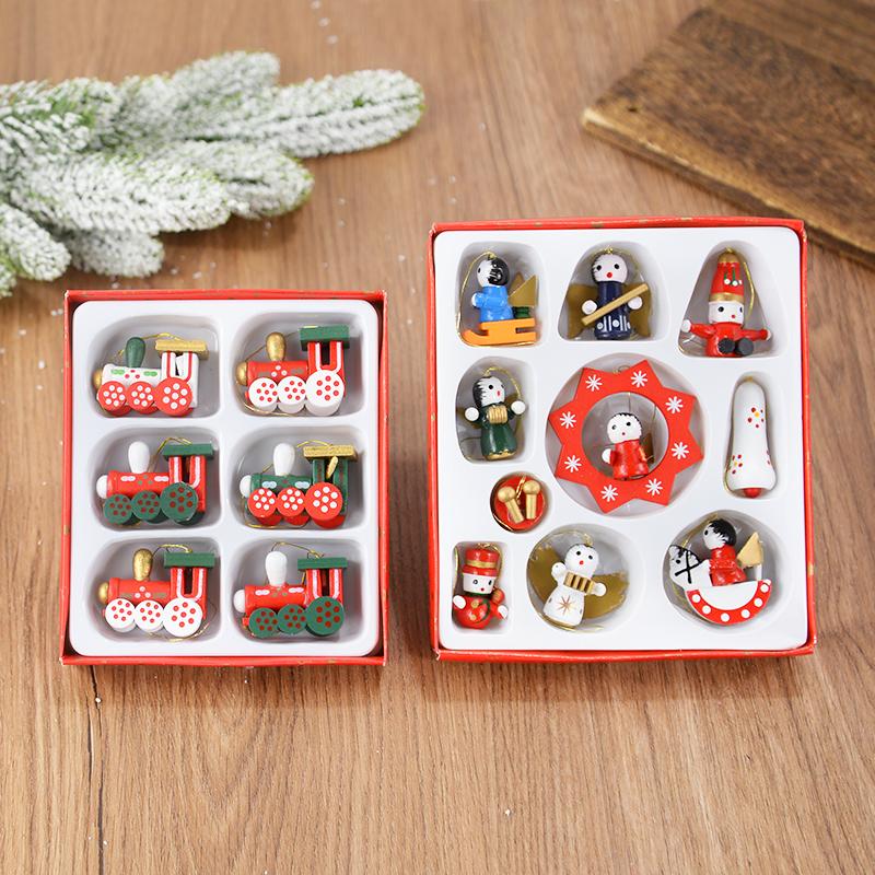 Wooden Train Pendants Christmas Tree Mini Hanging Doll Ornaments Decoration for Home Navidad Noel Xmas New Year Gifts