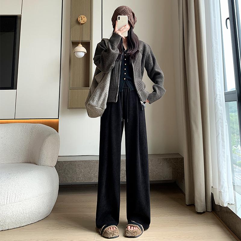 

Fleece thickened knitted wide-leg pants women s autumn and winter trousers high waist loose drape small lazy wind Yamamoto pants S