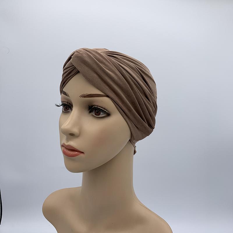Fashion Women Cross Twist Suede Turban Caps Soild Color Female Headscarf Bonnet Muslim Hijab Cap Islamic Under Scarf India Hat