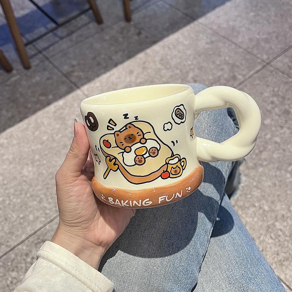 mug with lid spoon high value ins wind cute ceramic cup couple drinking cup for girls birthday gift