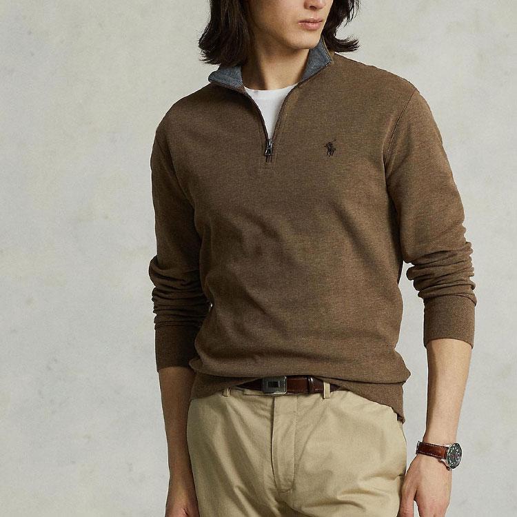 Polo Ralph Lauren Solid Color Pony Embroidered Half-Zip Casual Long Sleeve Sweatshirt Men Sweatshirt Dark-Brown 710812963-036