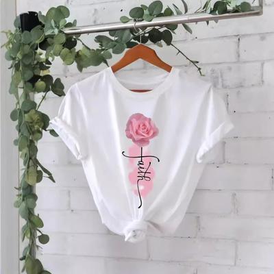 Baumwoll-T-Shirt Sommer Kurzarm Rundhals Muster Bedruckte T-Shirts Damen