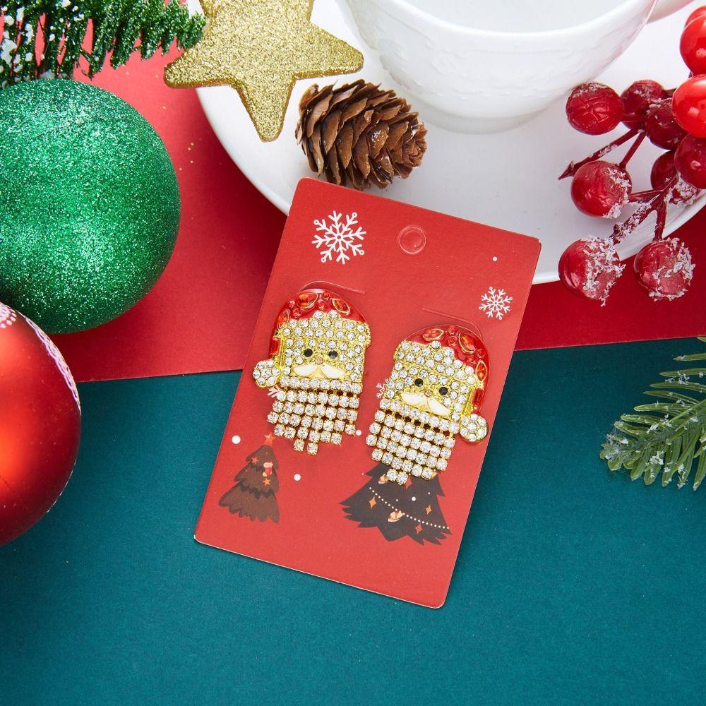 Pearl Adorned Christmas Earrings Rhinestone Decorated Cartoon Dangle Earrings Xmas Gifts