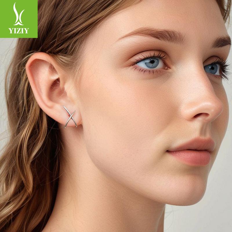 Personal Cold Wind Basic Line X Stud Earrings, Popular Line Sense S925 Sterling Silver Earrings