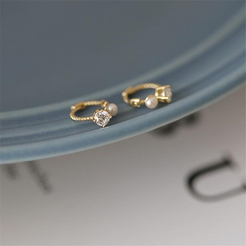 

925 Sterling Silver Simple Small Pearl Zirconia Earrings for Womern Temperament Sweet Jewelry Gold