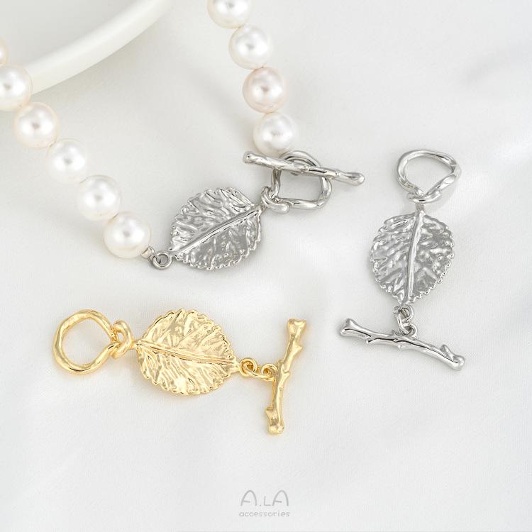 14K Gold-Plated Thick Gold Leaf Branch and Tree Seed OT Buckle for DIY Handmade Necklace Accessories