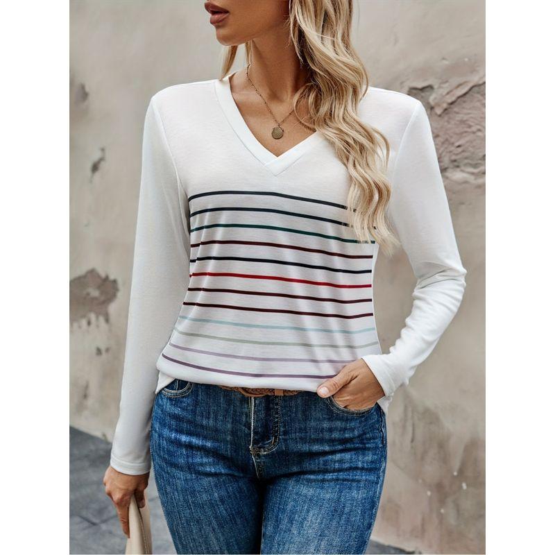 

Модный Ветер Мягкий Дышащий Новый Принт Элегантный Универсальный Полосатый Удобный С Длинным Рукавом Базовый Топ Свободный Темперамент Женский White XS