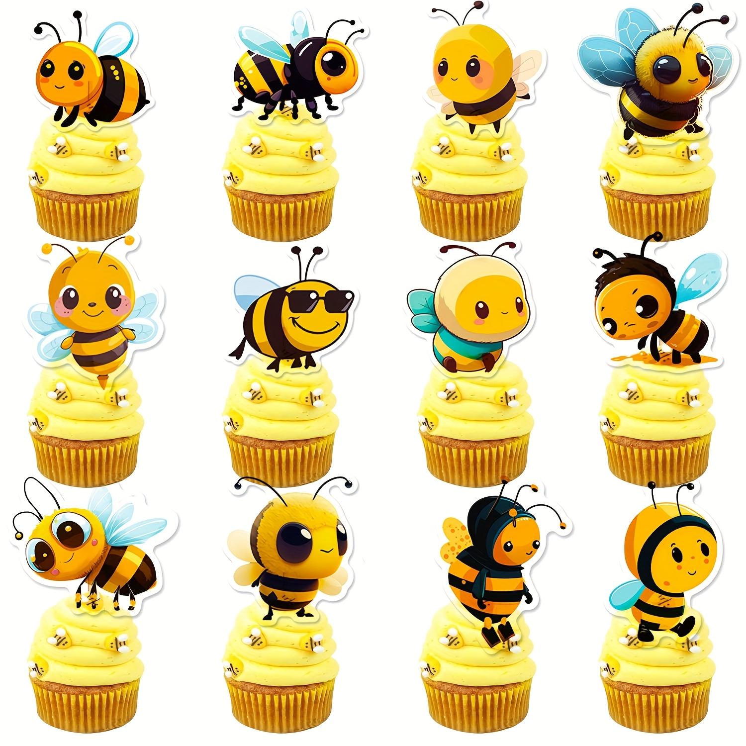 

Bee Cake Topper Flags Happy Birthday Cupcake Topper Baby Shower Wedding Decoration Baking DIY Kids Party Supplies Accessories