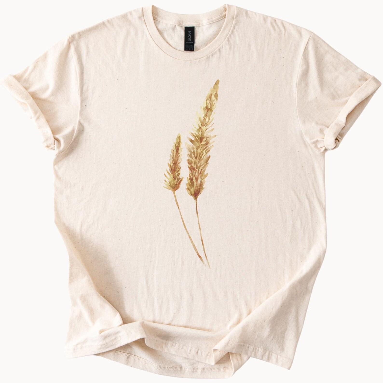 Minimalist Wheat Grass Watercolor Graphic Tee Nature Inspired Botanical Art Shirt Earthy Neutral Aesthetic Soft Cotton Top 110