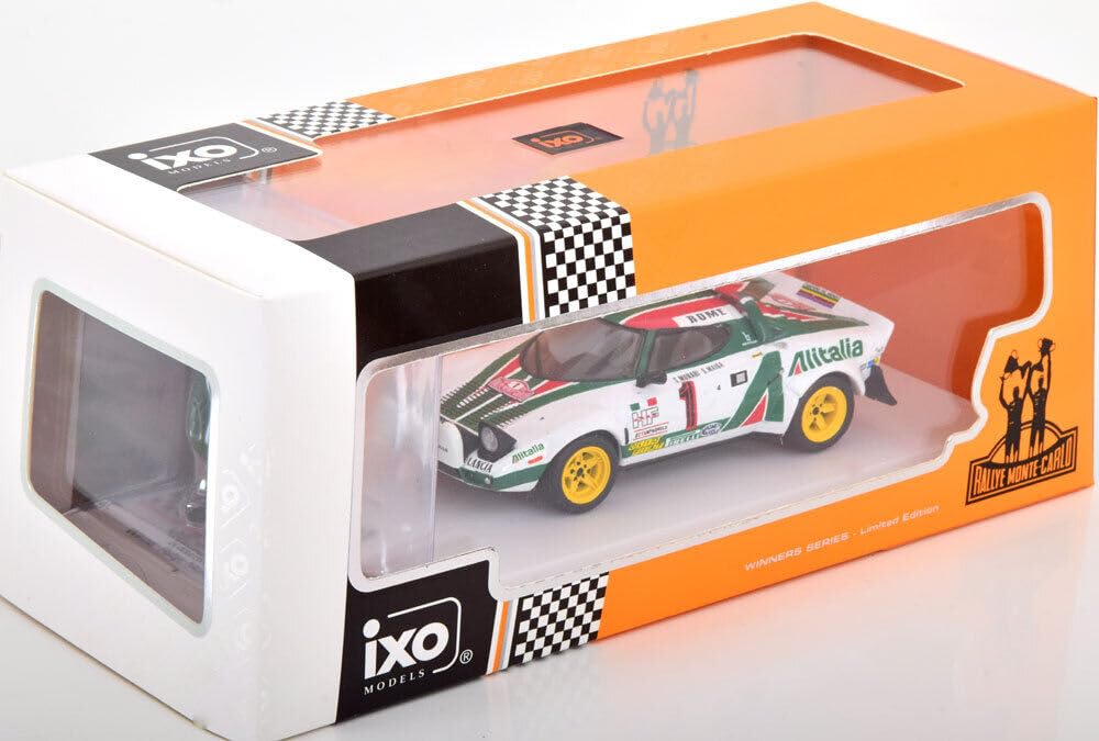 IXO 1/43 Scale Lancia Stratos HF Alitalia #1 Monte Carlo Rally 1977 Winner with Figure, IXO Lancia Stratos Munari/Maiga Diecast Car [Parallel Import]