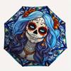Day of the Dead Sugar Skull Stained Wall ArtUmbrella, Portable 3-Fold Compact Umbrella,Christmas Gift ES666