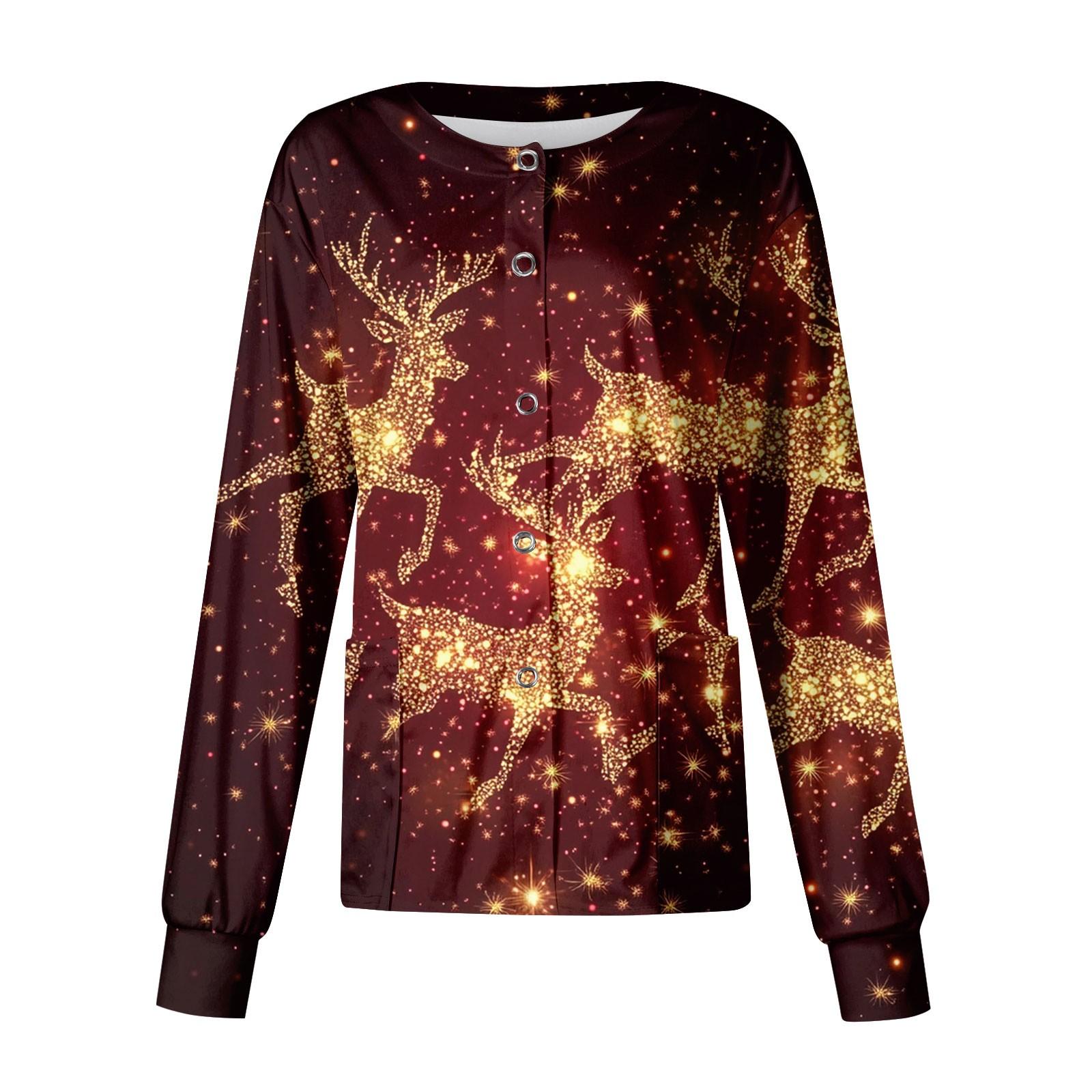 

Жіночий повсякденний однобортний різдвяний топ з принтом для годувальника з довгим рукавом XXXXL винний