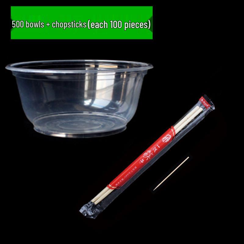 Disposable Tableware Set: Thickened Plastic Bowl with Lid, Banquet Spoon, Cup, and Chopsticks for Weddings and Household Use