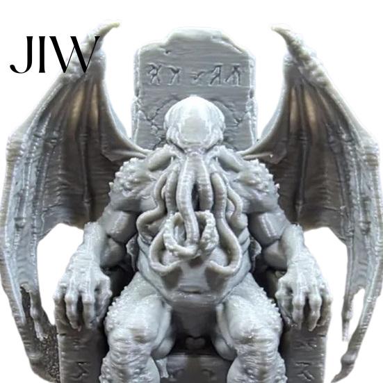 Sci-Fi Horror Collectibles 3D Printed Throne Cthulhu Statue, Gothic Resin Figurine for Shelf & Desk Detailed Bat Wing Sculpture Decor, Tentacle