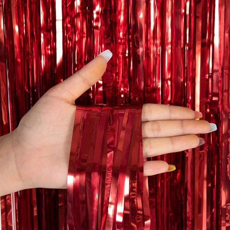 2Meters Party Backdrop Curtains Glitter Gold Tinsel Fringe Foil Curtain Birthday Wedding Decoration Adult Anniversary Decortion