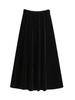 Plus Size High Waist Velvet A-Line Skirt for Women - Spring/Autumn Elastic Waist Slimming Long Skirt