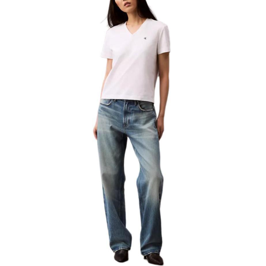 

Calvin Klein Мягкая Дышащая Удобная Однотонная Футболка с V-образным вырезом и короткими рукавами Женские топы Ярко-белый 40WL279-110 M