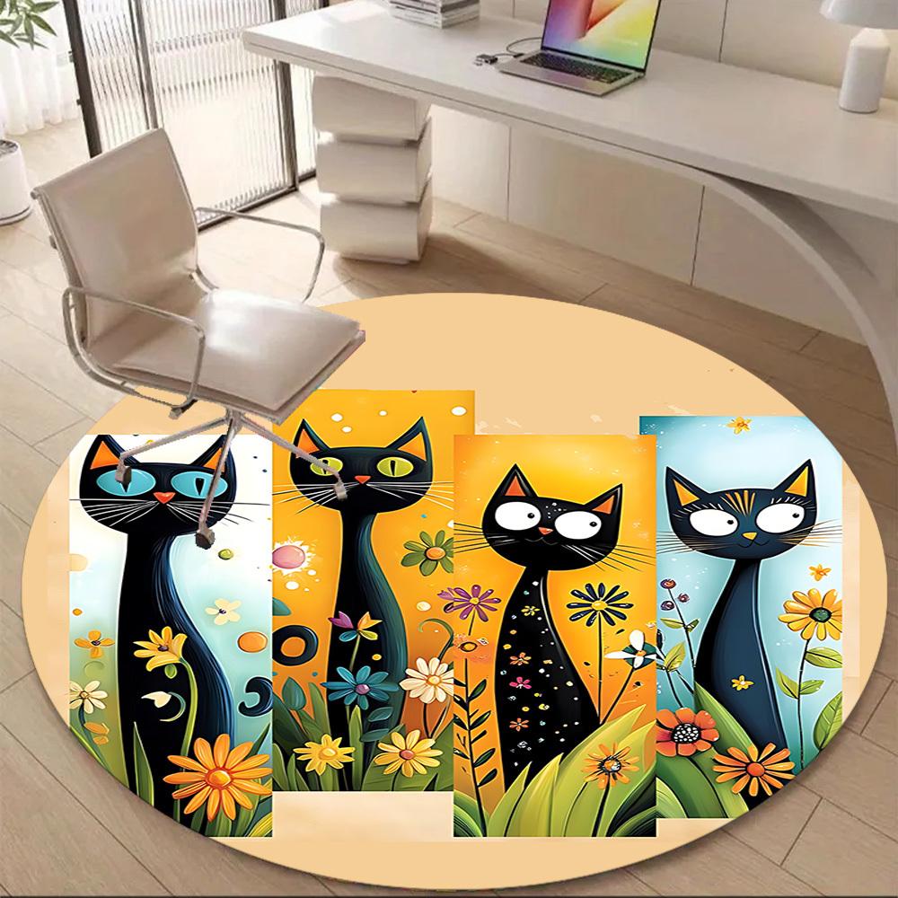 1PC Cat Garden Office Round Area Rug, Mat Suitable ForOffice, Under Office Chairs Bedroom Living Room Home Decor, Room Deco