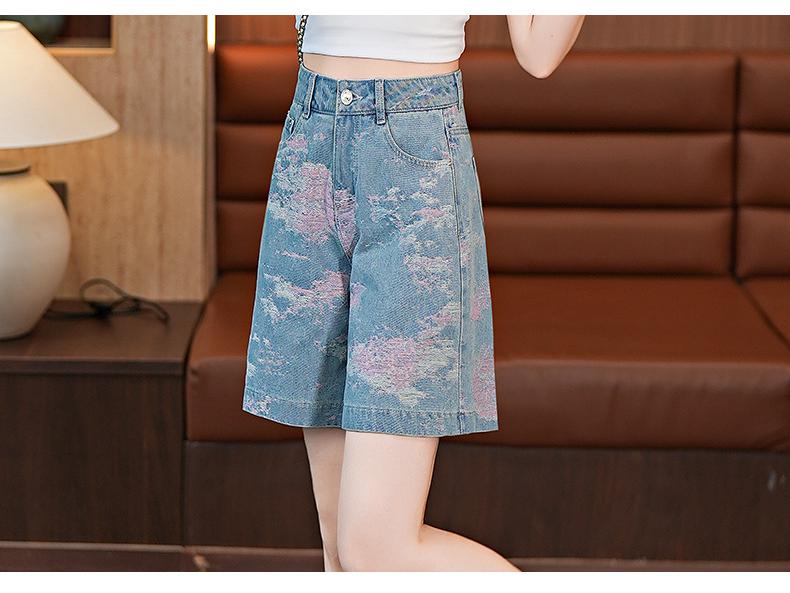 Women's Jacquard Embroidered Wide-Leg Denim Shorts - New 2026 Loose Drape Summer Design Four-Point Pants