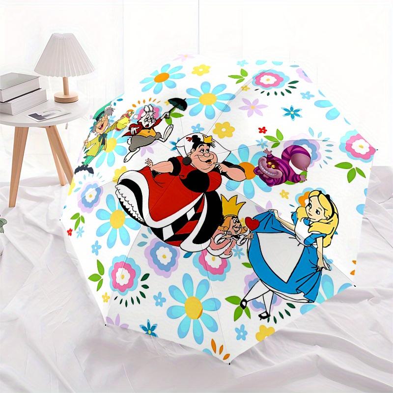 Disney Alice, Wonderland Automatic Open/Close Umbrella - Cute Umbrella with Cute Design, Portable 3-Fold Compact Umbrella for Men & Women, V