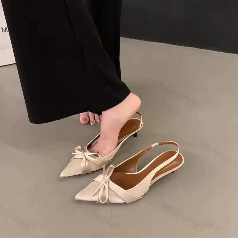 Women's Thin Heels High Heels Large Size Elegant Bowknot Sexy Pointed Toe Leisure Pumps Fashion Comfortable Slingbacks Sandals