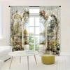 2PCS 2D flat curtains, polyester material, courtyard lake printing art design, bedroom, home decoration