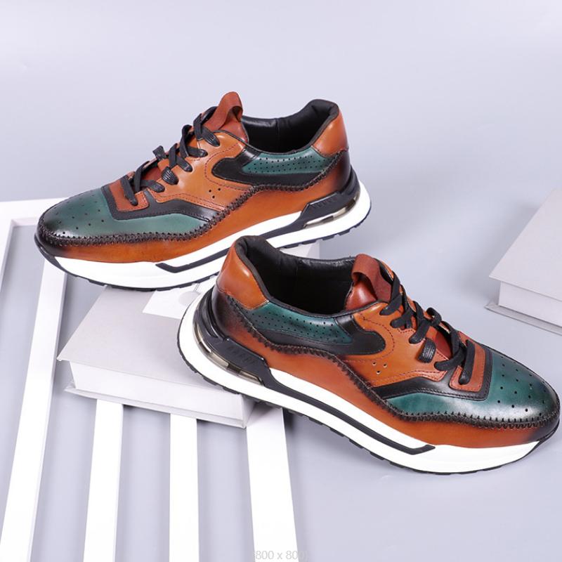 France Luxury Men Casual Sneaker Soild Brown  Sports Style Daily Lace-up Genuine Leather Flat Derby Shoes B16