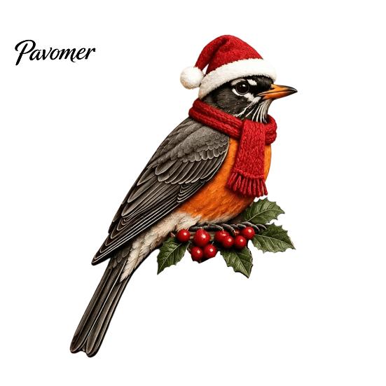 Winter Bird Door Ornament Wooden Topper, Cute Christmas Corner Statue, Woodland Animal Frame Festive Home Wall Decor Art Sign for Holiday Window