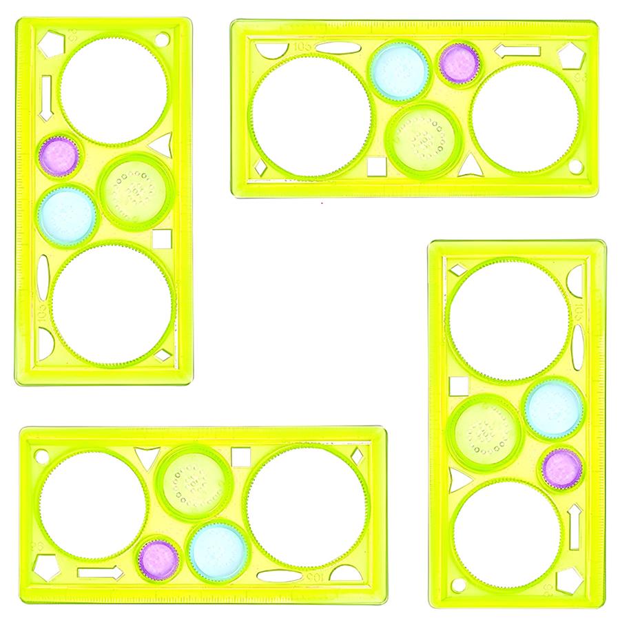 4pcs 20x11cm Transparent Drawing Rulers, Rotating Geometric Pattern Sketching Templates, Reusable Practical Drafting Tools