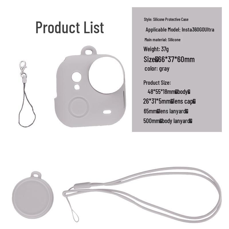Insta360GoUltra Silicone Case: Anti-fall Shell with Lens Cap & Lanyard