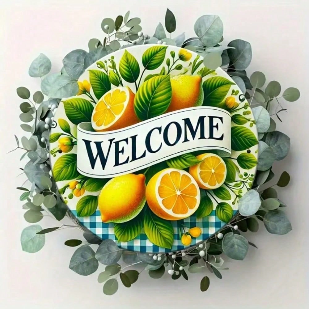 Metal Tin Sign Lemon Autumn Leaves Welcome Home Wall Decor