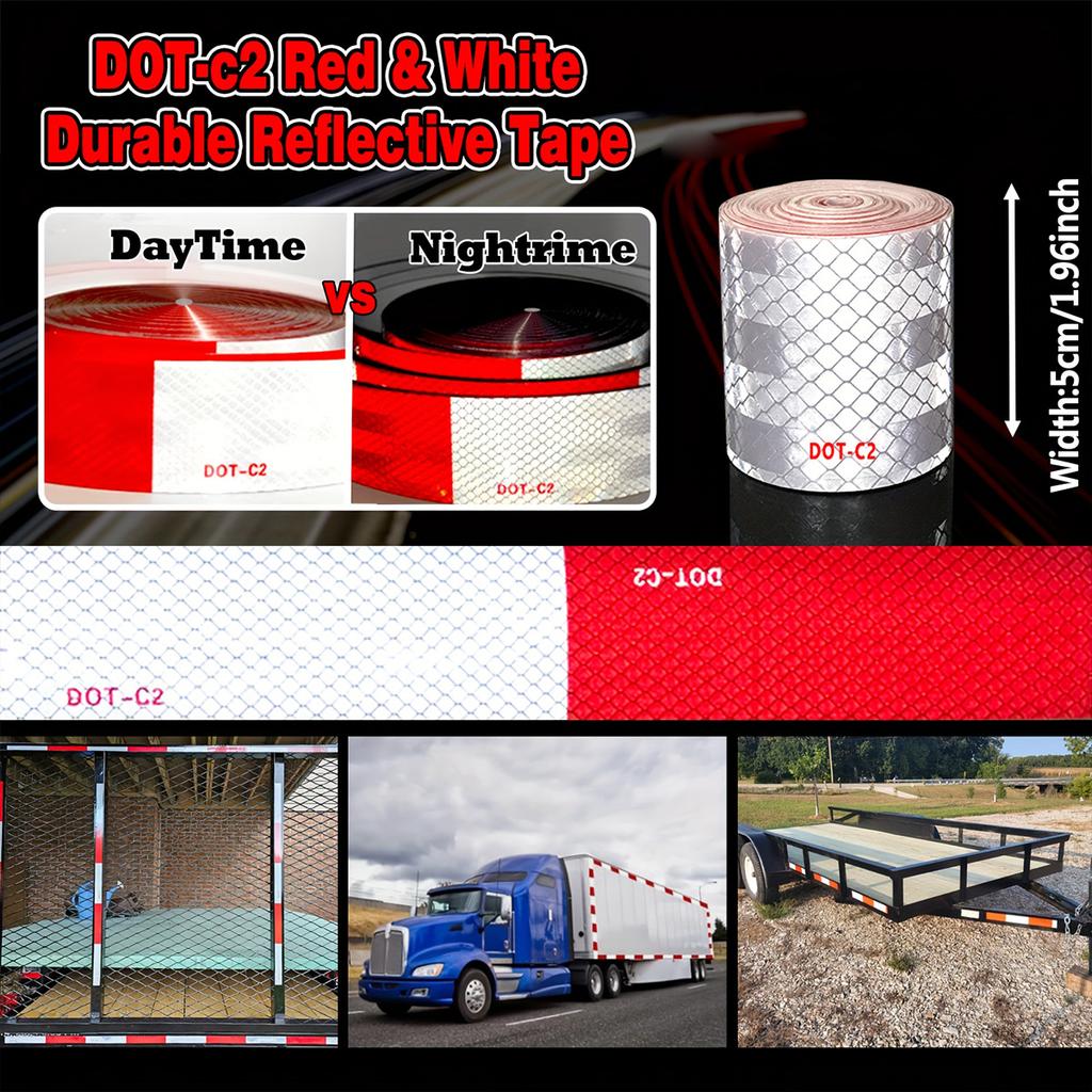 Red-White Reflective Safety Tape DOT-C2 Waterproof Adhesive Conspicuity Tape for Trailer, Outdoor, Cars, Trucks