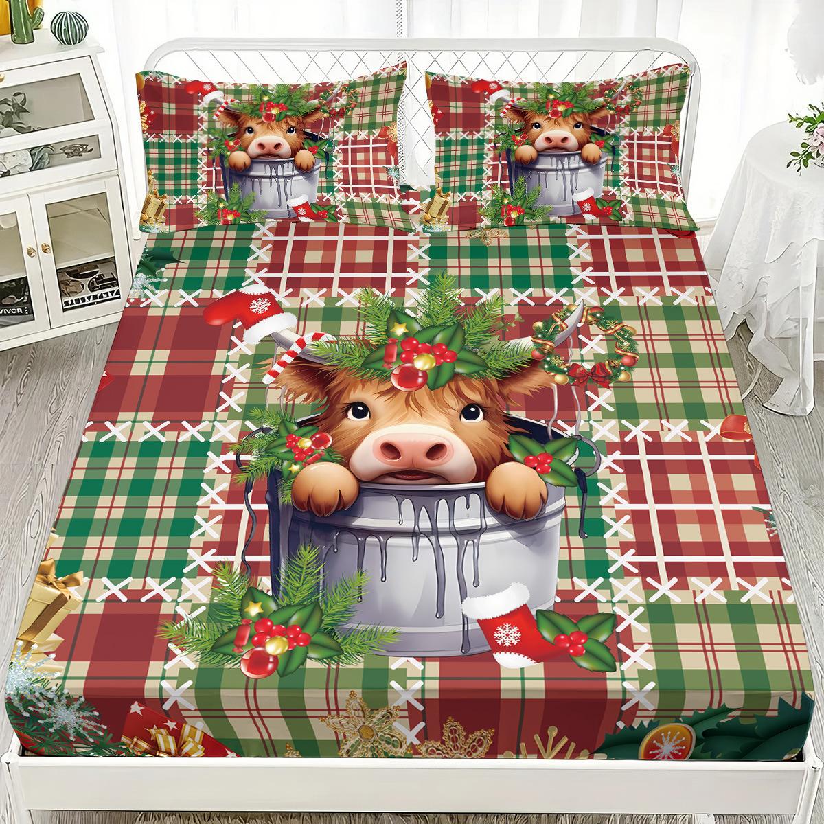 

Three-Piece Mattress Highland Cow Digital Printing Bedding Home Textile Pillowcase 90x191