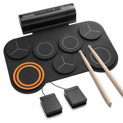 Donner Elektronisches Schlagzeug Tragbares Schlagzeug Strom MIDI Aufnahme 12 Demo 9 Fuß Audio USB Japanisches Anleitungsset, Aufrollbares Kit, Eingebauter Lautsprecher, 2-Wege